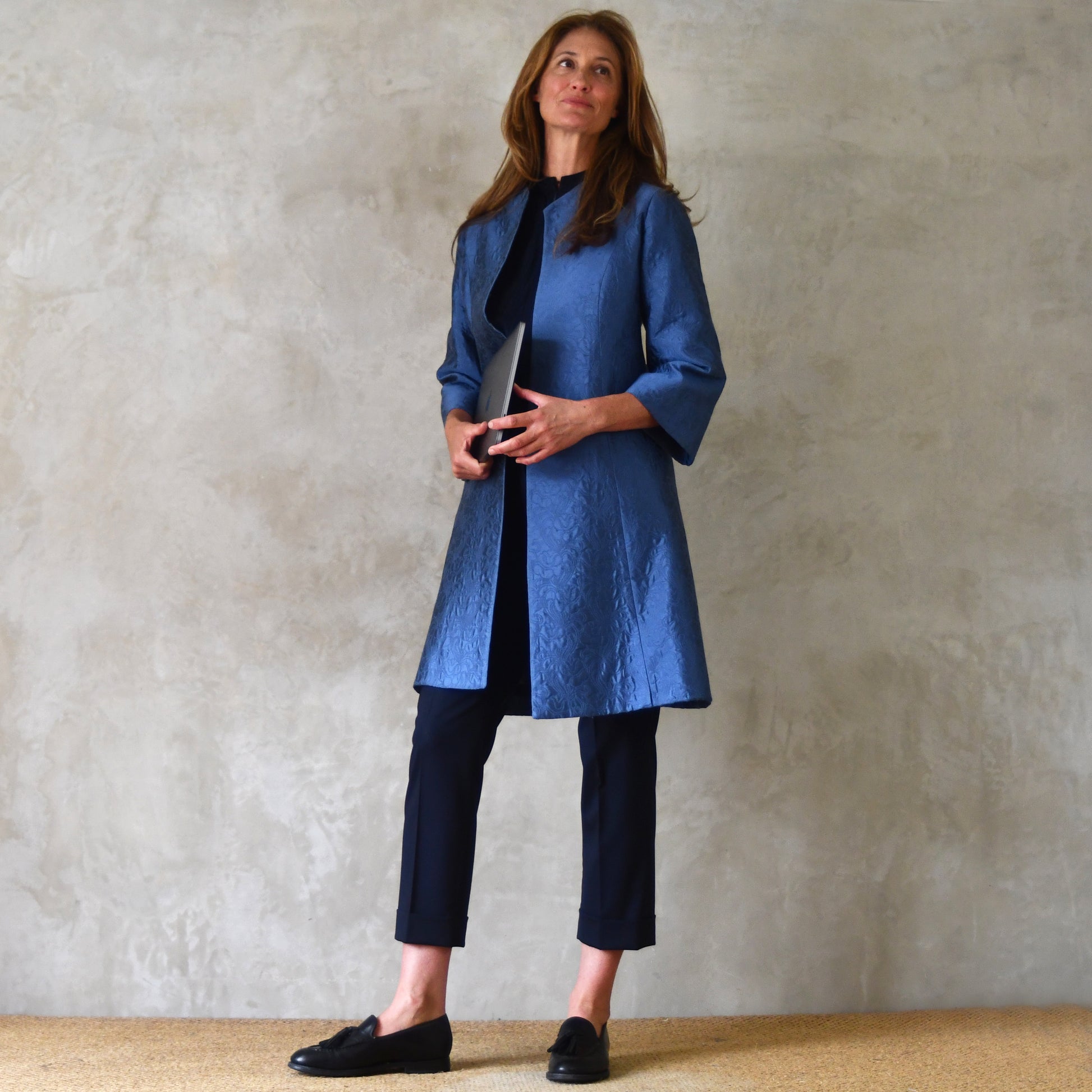 the ganz coat in blue flower brocade image 3