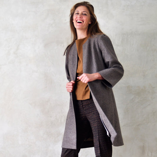 the john coat in fawn merino herringbone flannel image 1