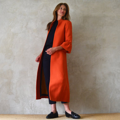 the delany coat in burnt orange wool crepe image 4