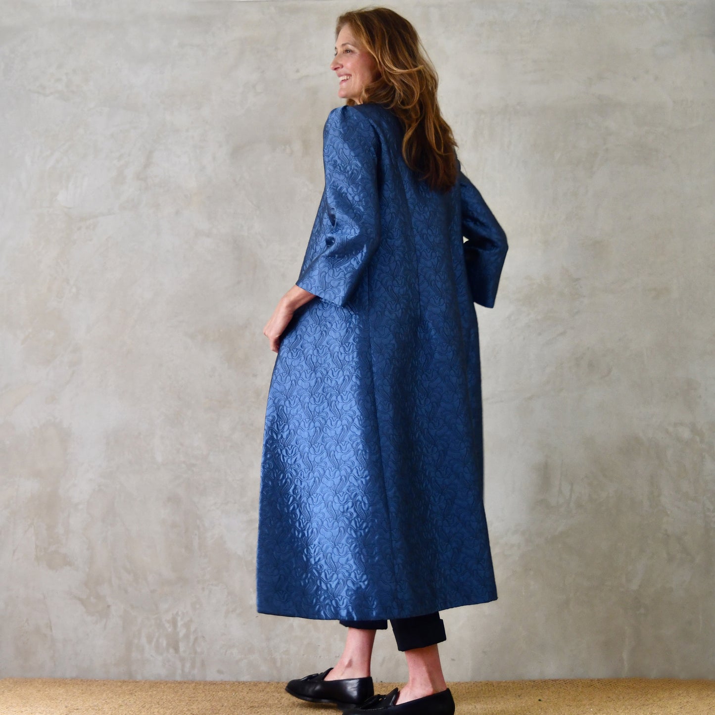 The Bell Coat in Blue Flower Brocade
