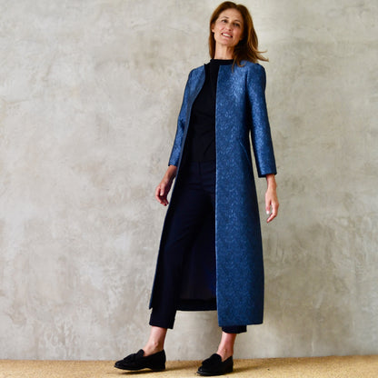 8 – The Bell Coat in Blue Flower Brocade