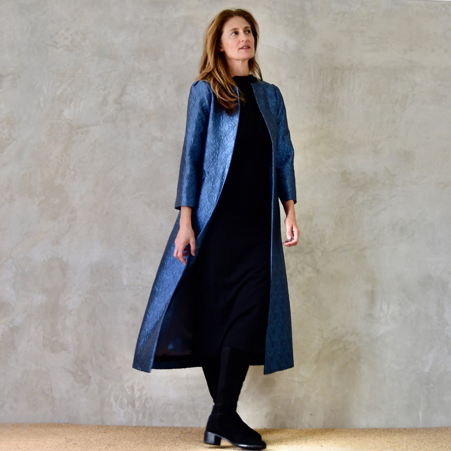 The Bell Coat in Blue Flower Brocade