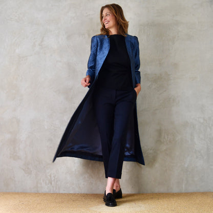 The Bell Coat in Blue Flower Brocade