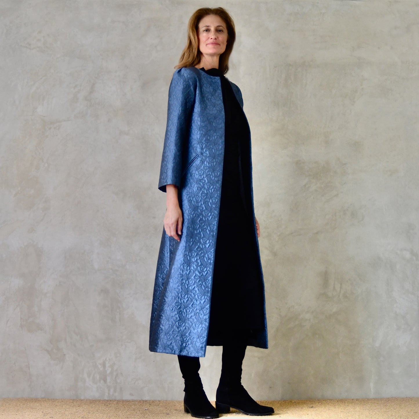 The Bell Coat in Blue Flower Brocade