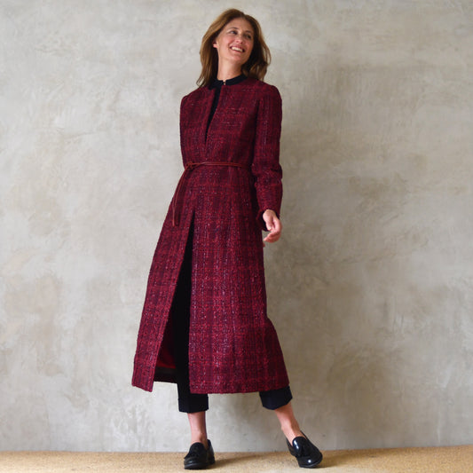 The Biffin in Rich Wine Coloured Metallic Boucle