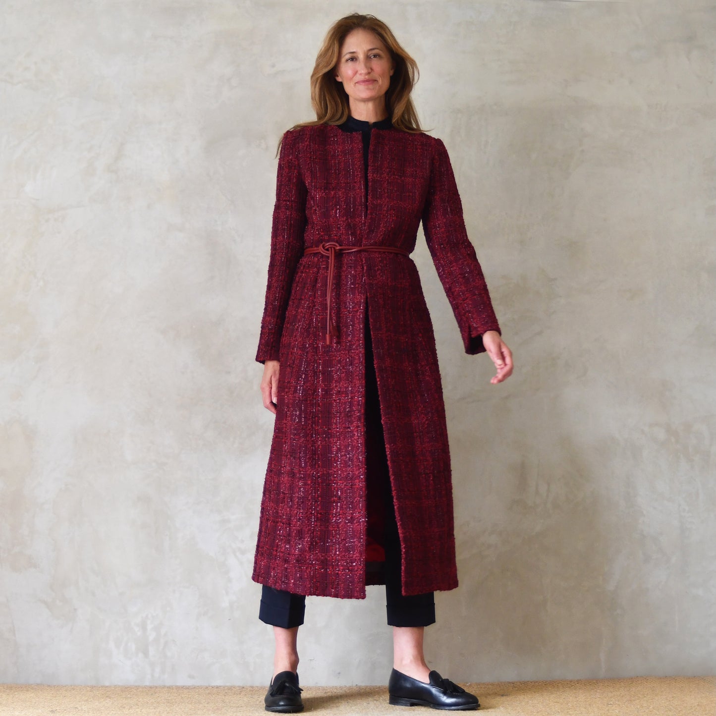 The Biffin in Rich Wine Coloured Metallic Boucle