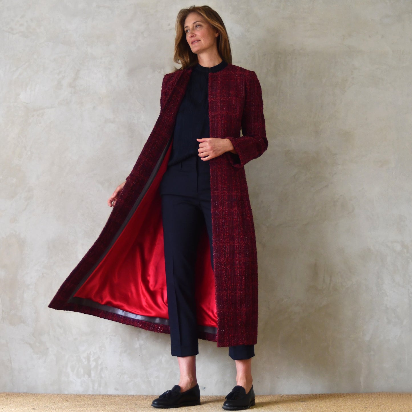 The Biffin in Rich Wine Coloured Metallic Boucle