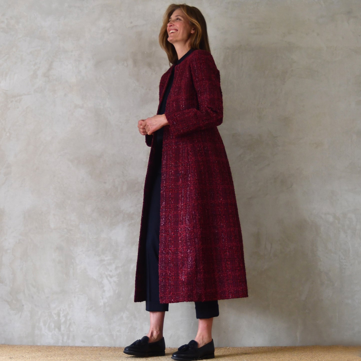 The Biffin in Rich Wine Coloured Metallic Boucle