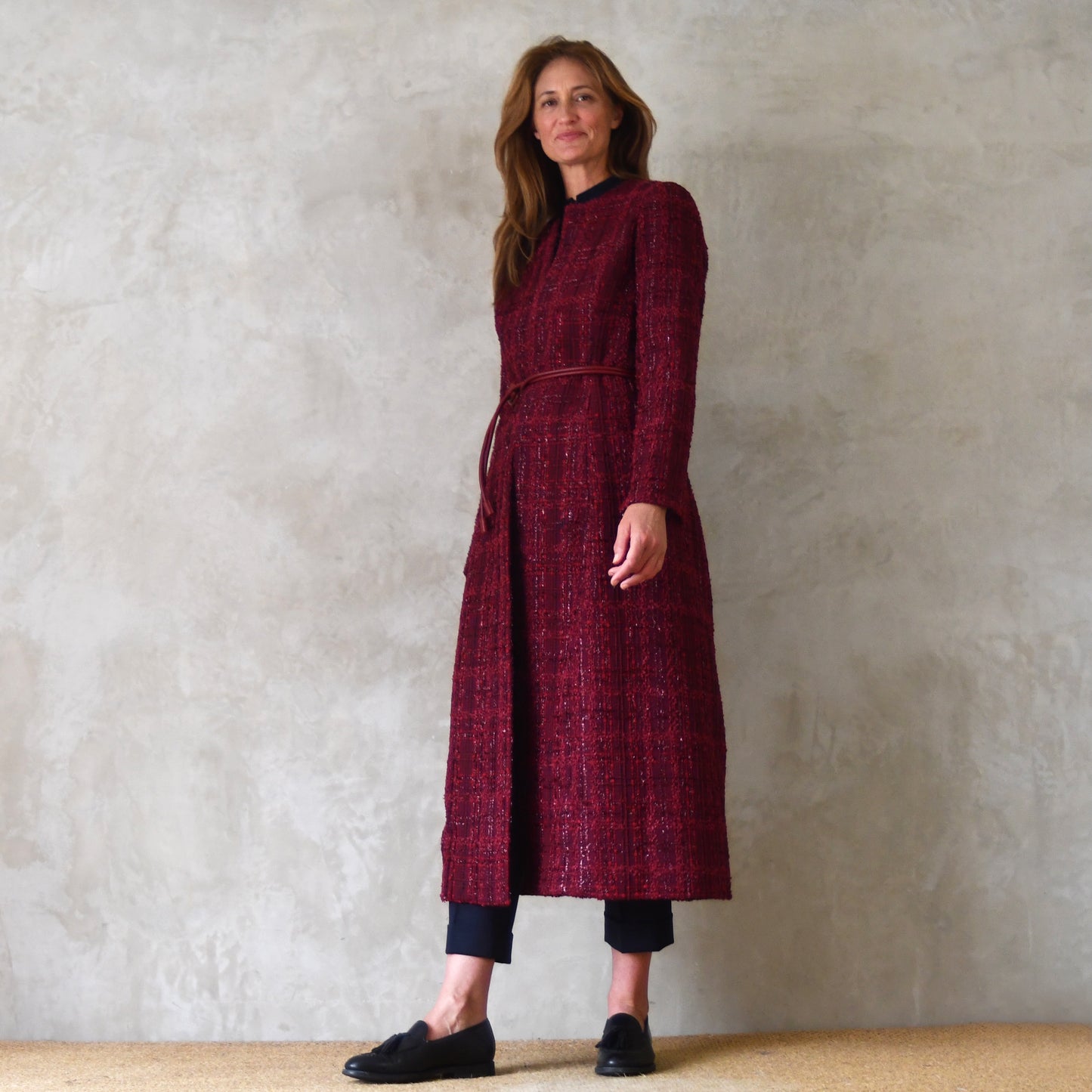 The Biffin in Rich Wine Coloured Metallic Boucle