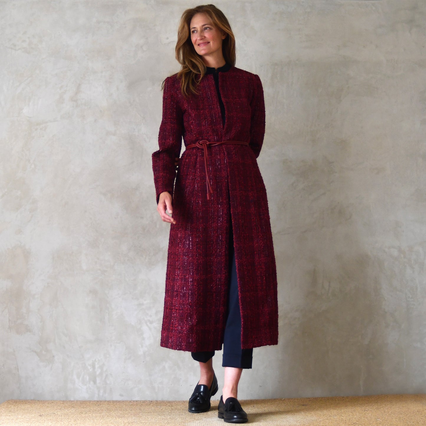 The Biffin in Rich Wine Coloured Metallic Boucle