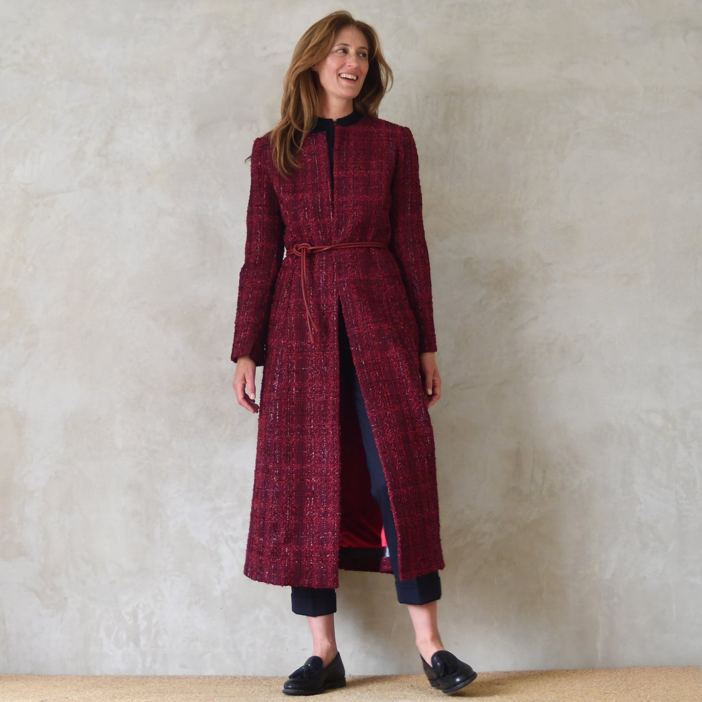 The Biffin in Rich Wine Coloured Metallic Boucle