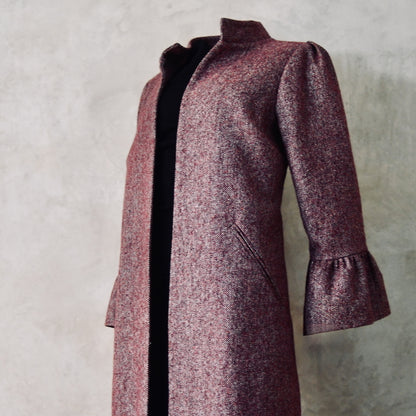 The Brett Coat in Wine Hopsack Tweed
