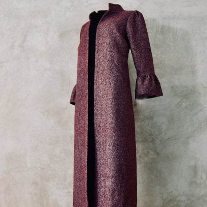 The Brett Coat in Wine Hopsack Tweed