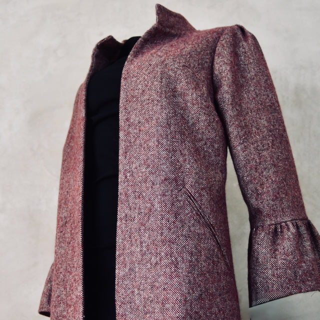 The Brett Coat in Wine Hopsack Tweed