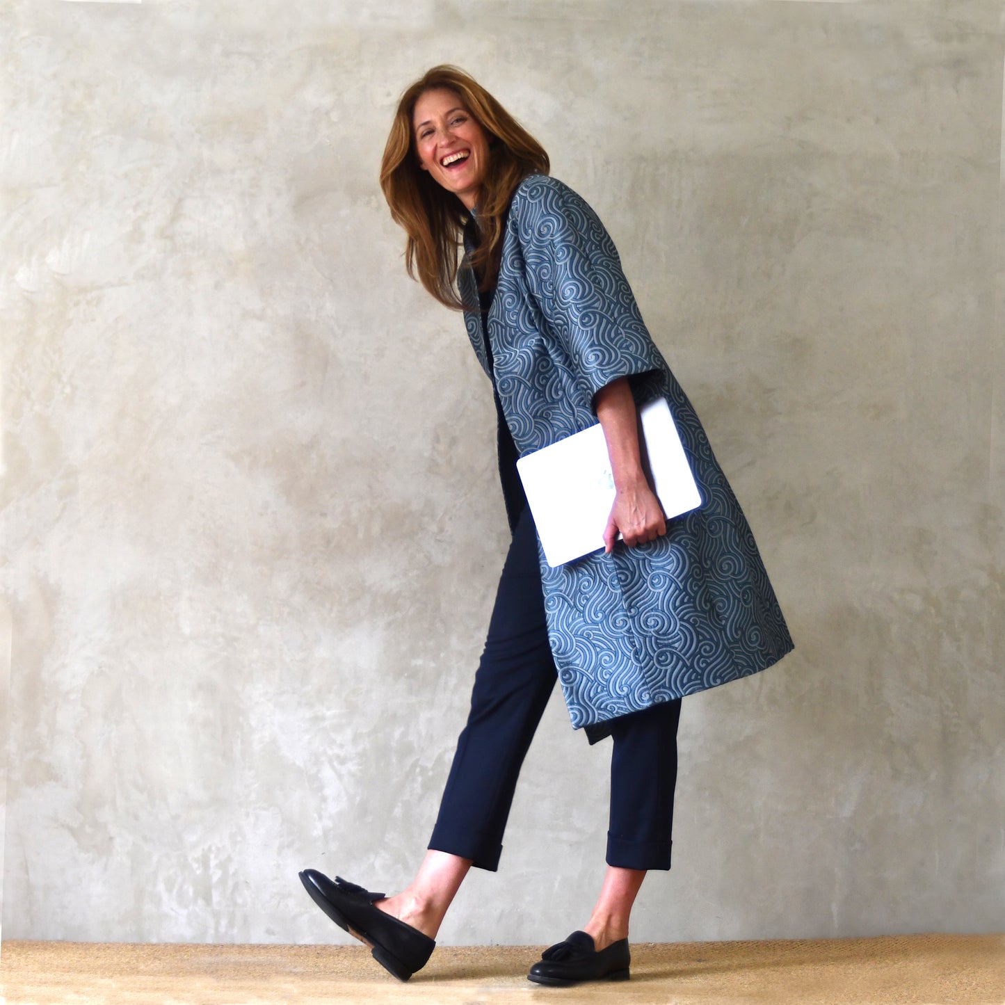 The Frink Coat in a Teal Swirl Silk Mix Brocade