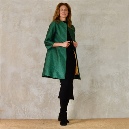 The Ganz Coat in Emerald Flower Brocade