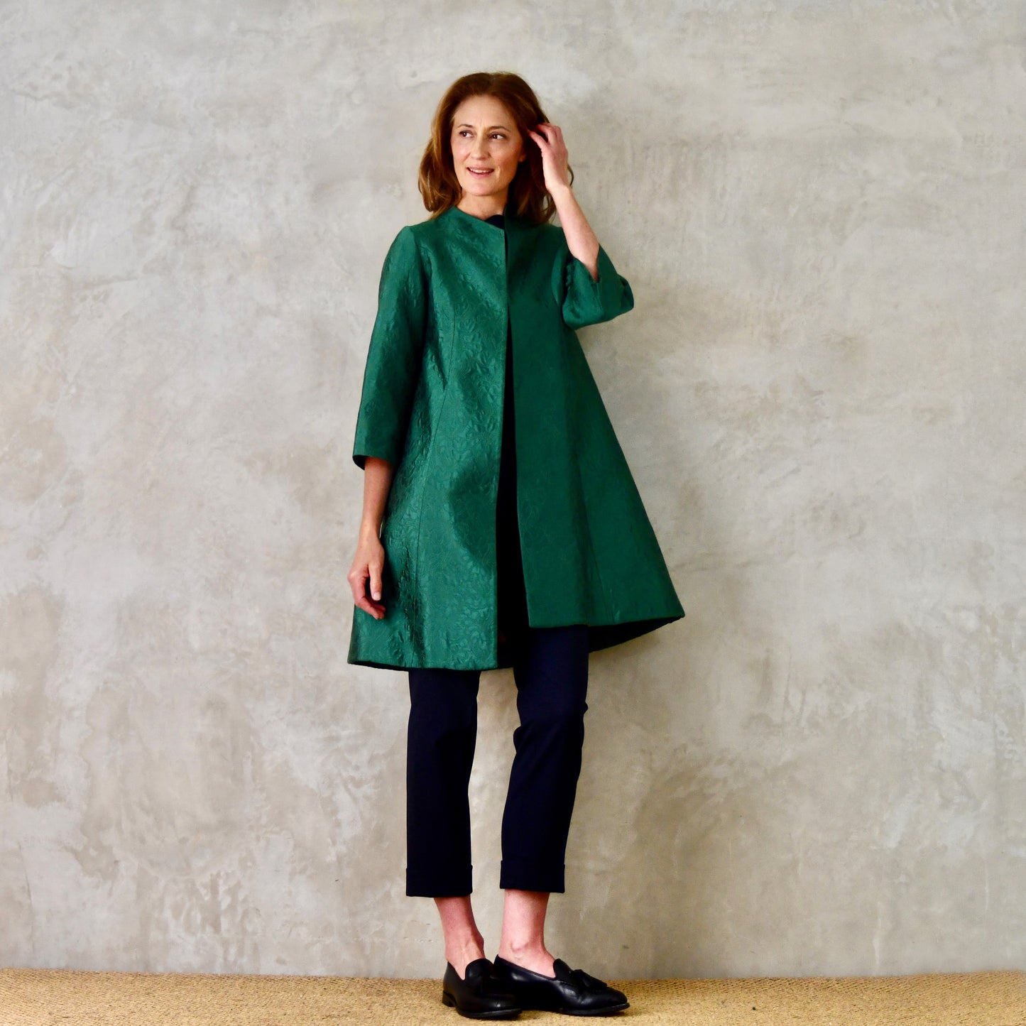 The Ganz Coat in Emerald Flower Brocade