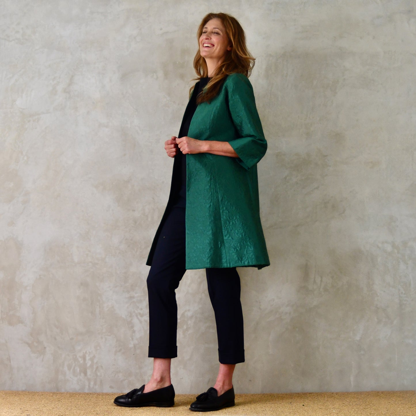 The Ganz Coat in Emerald Flower Brocade
