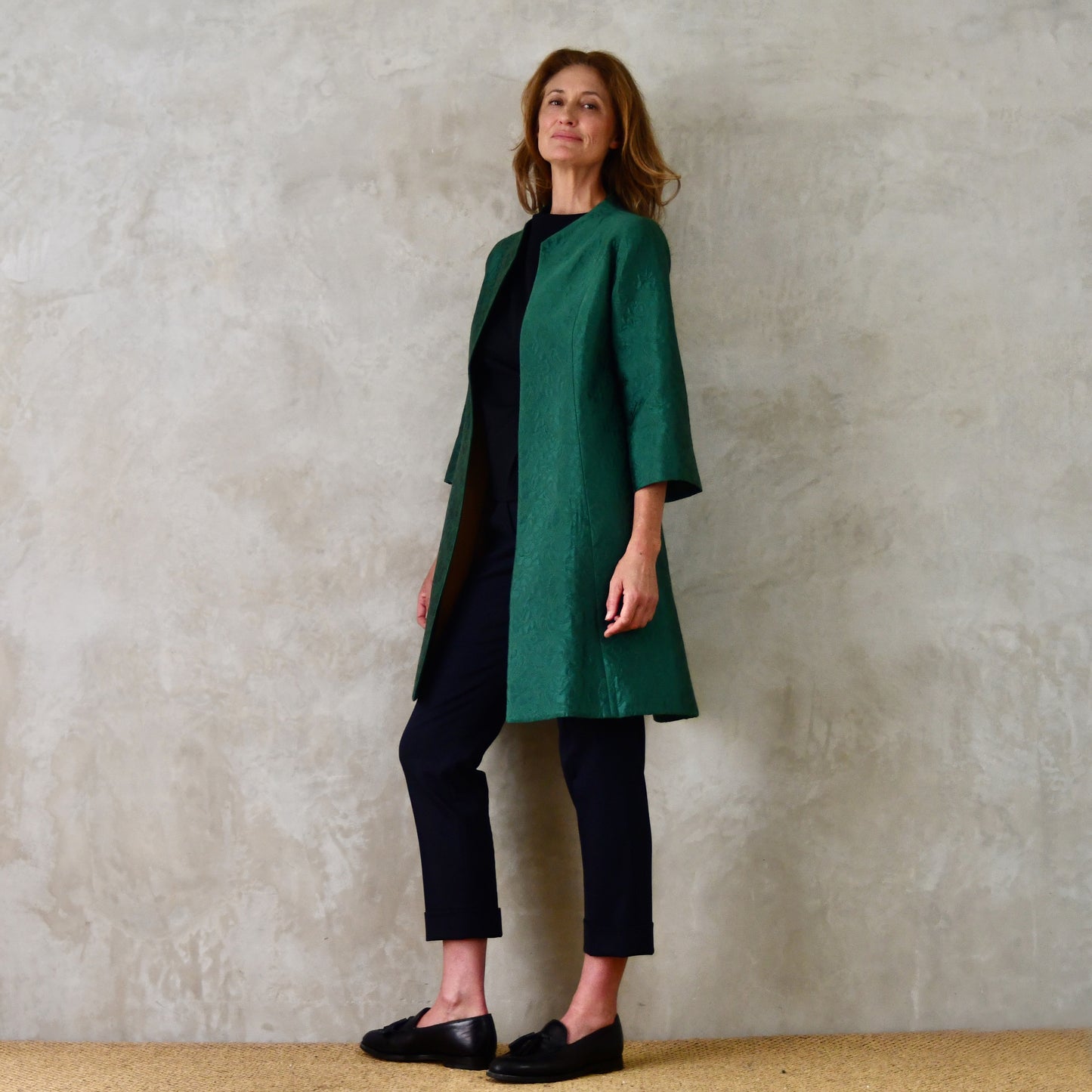 The Ganz Coat in Emerald Flower Brocade