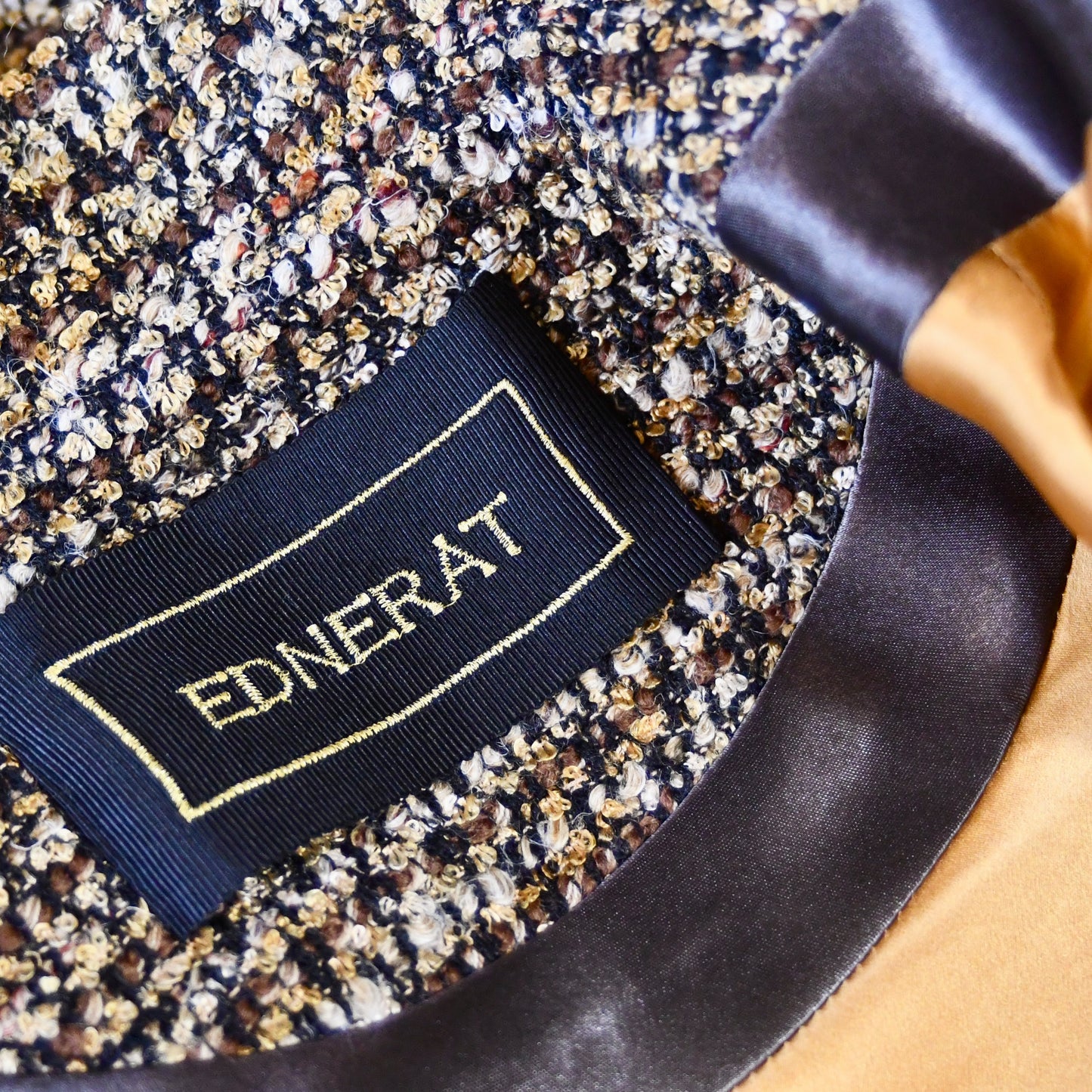 The Long Clayton Cape in Golden Brown, Black and Camel Boucle