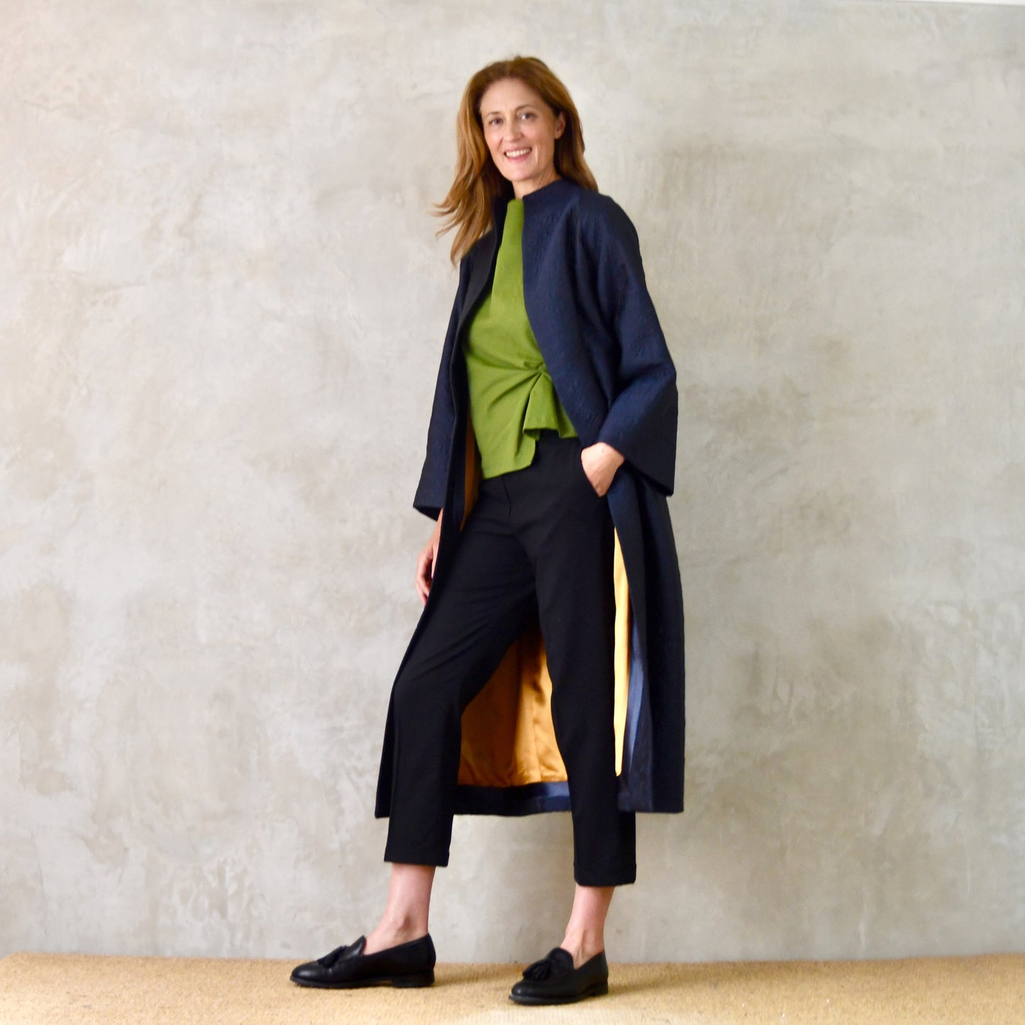 10 – The Long Frink in Dark Navy Bubble Brocade