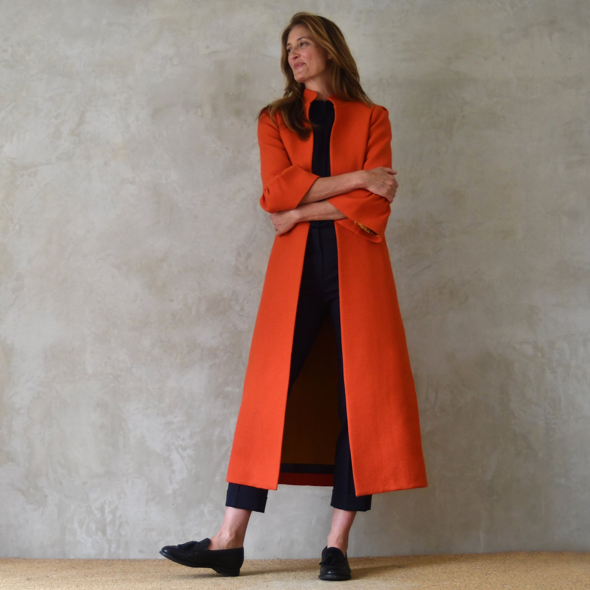 the delany coat in burnt orange wool crepe image 6