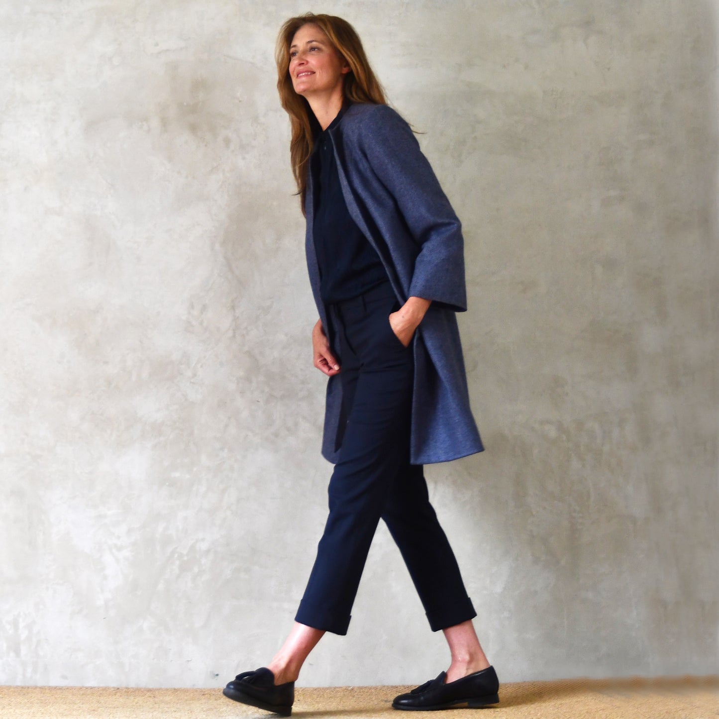 the garnett coat in blue herringbone lambswool tweed image 4