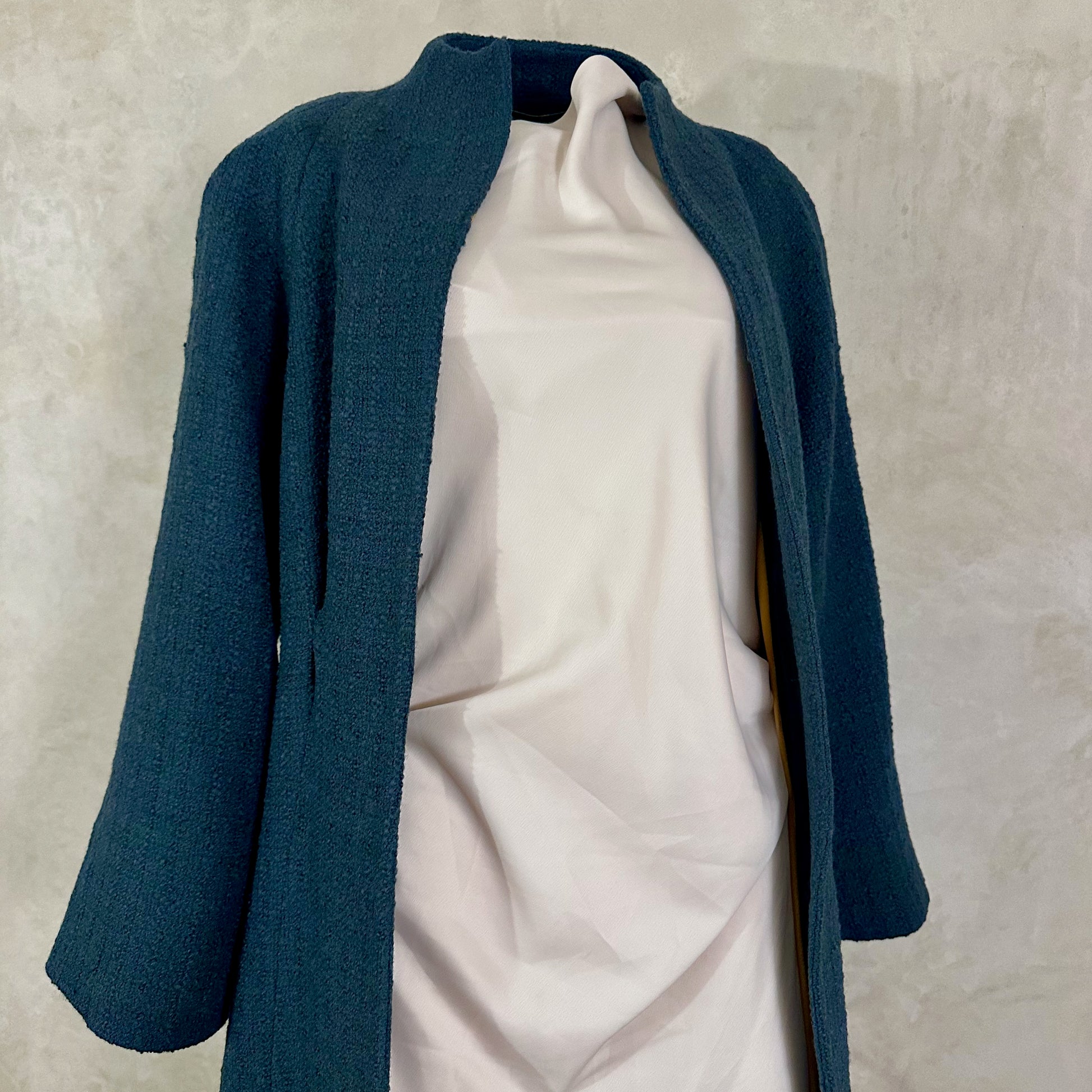 the long frink in bottle green wool boucle image 11