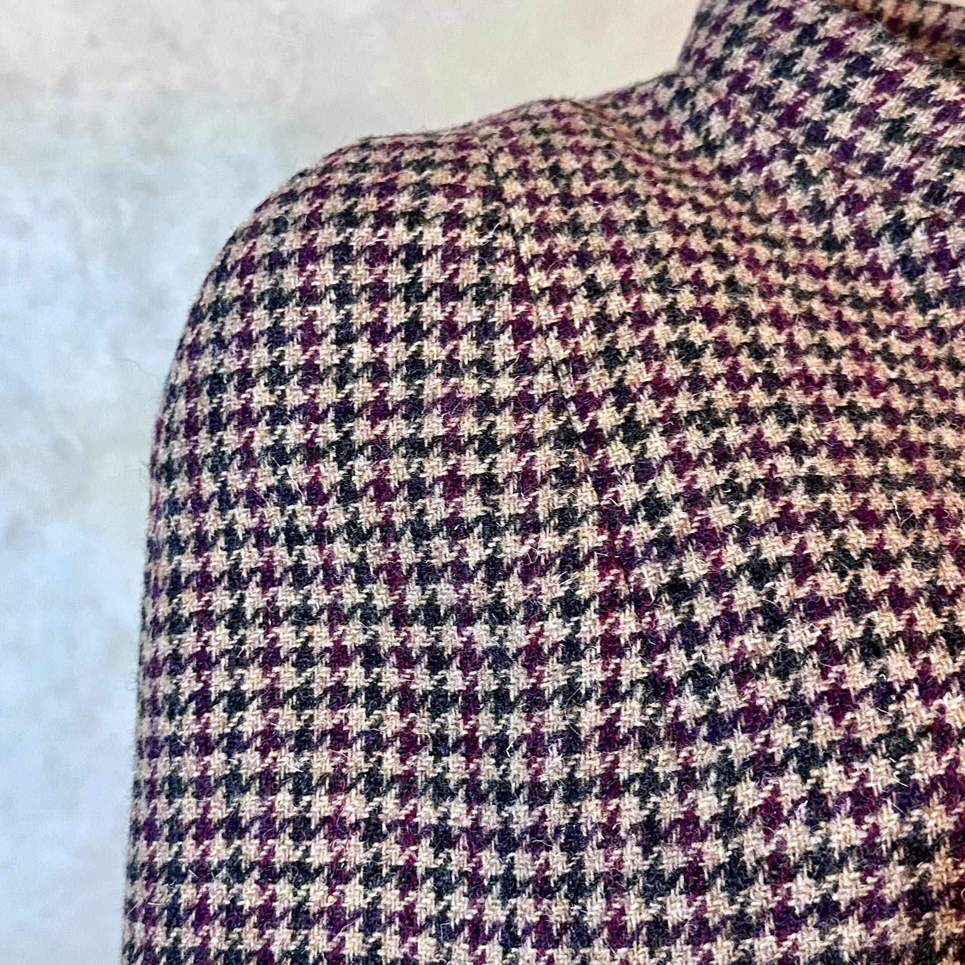 the clayton cape in camel, red and green check lovat tweed image 2