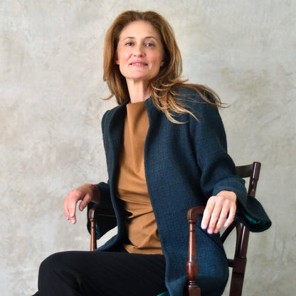 the delany coat in bottle green wool boucle image 4