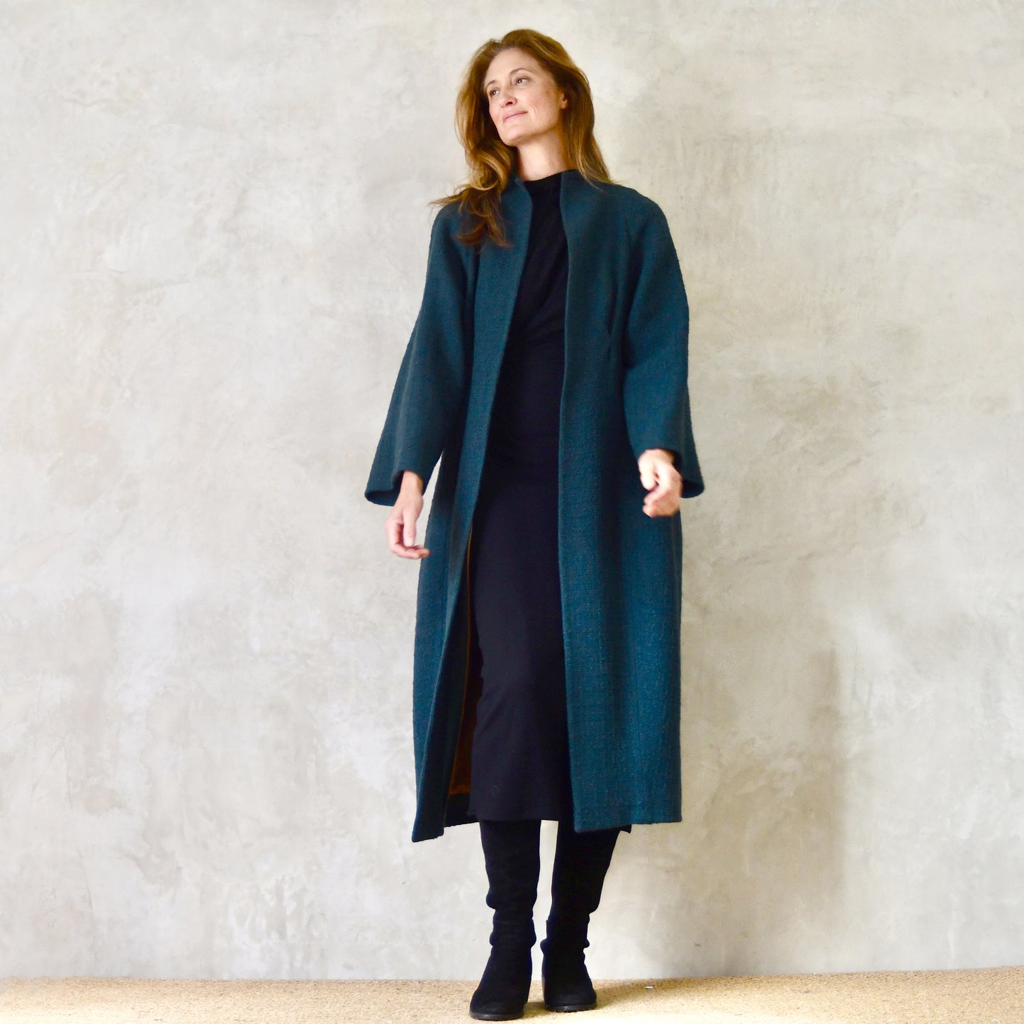 the long frink in bottle green wool boucle image 7