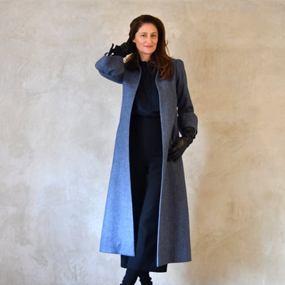the delany coat in denim blue lambswool herringbone tweed image 4
