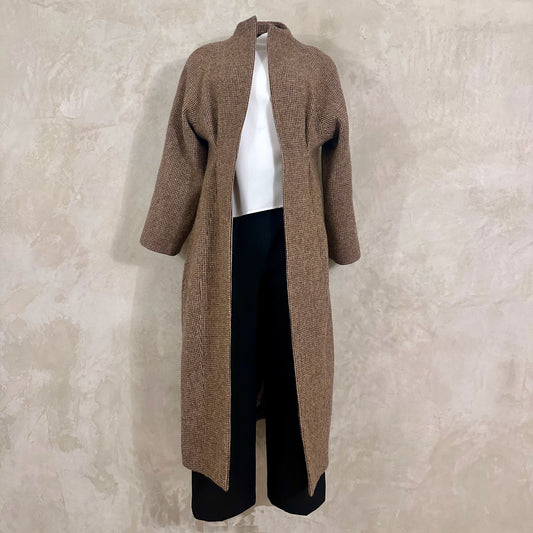 the long frink in small brown check lovat tweed image 0