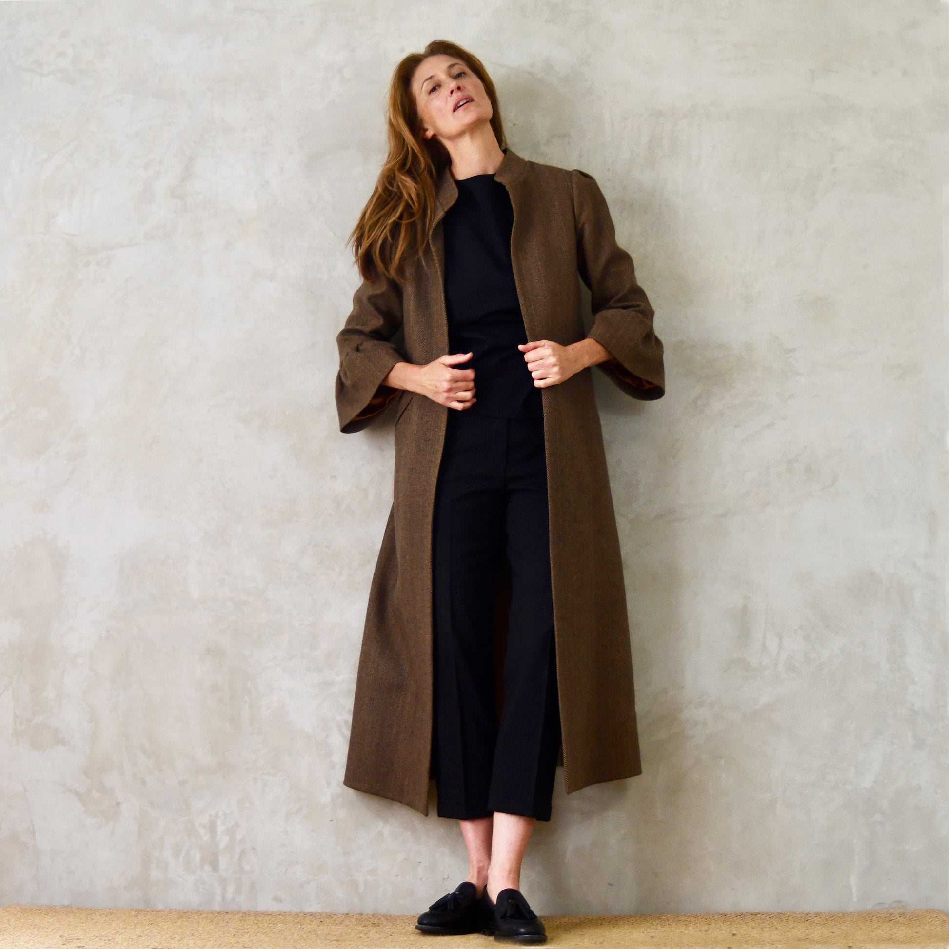 the delany coat in brown cashmere-lambswool herringbone flannel image 11