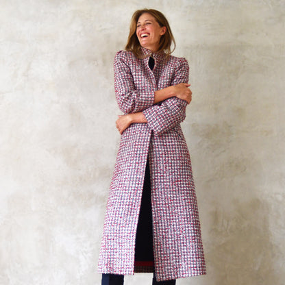 the bell coat in red, ecru and navy wool boucle image 3