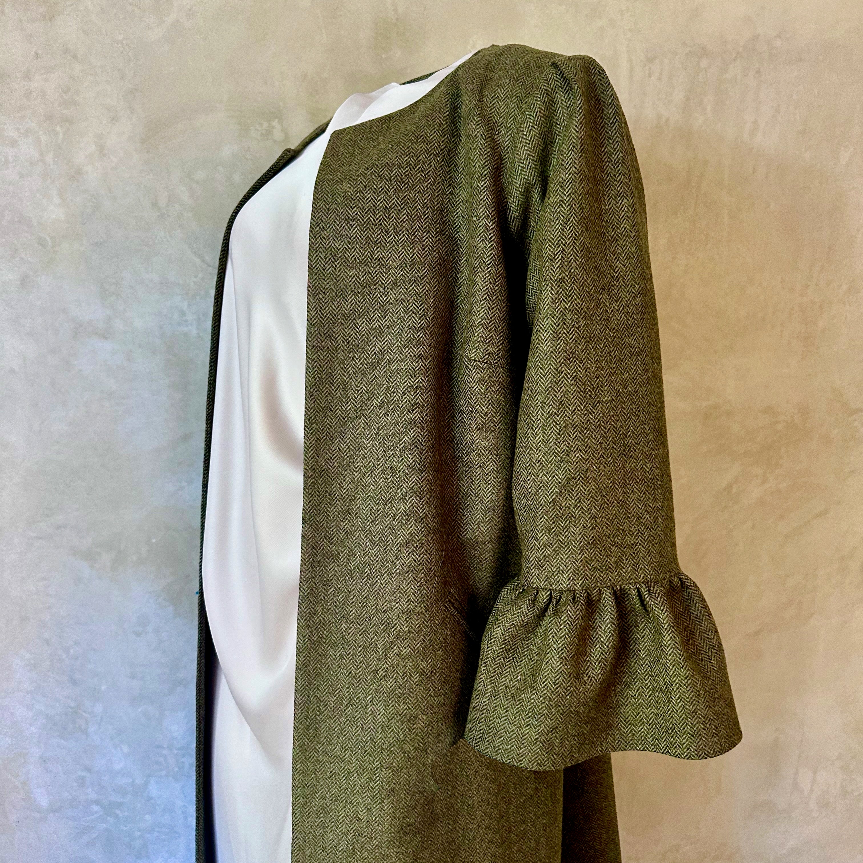 the brett coat in deep sage green lambswool herringbone tweed image 3