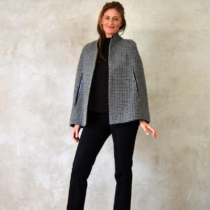 the clayton cape in grey-blue lovat tweed image 1