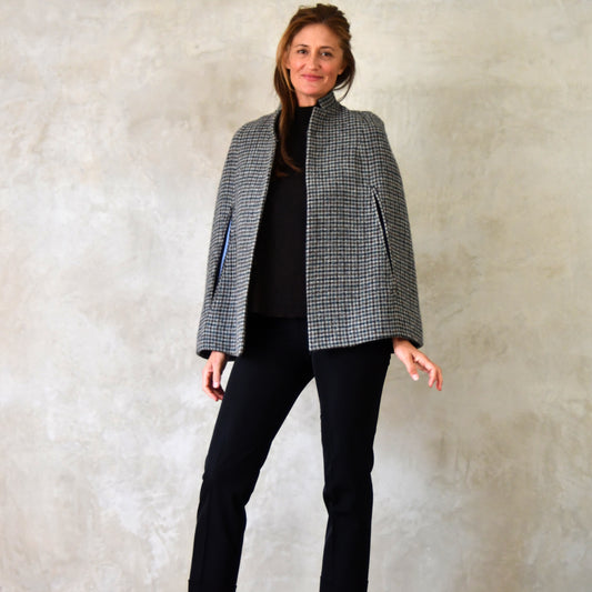 the clayton cape in grey-blue lovat tweed image 1