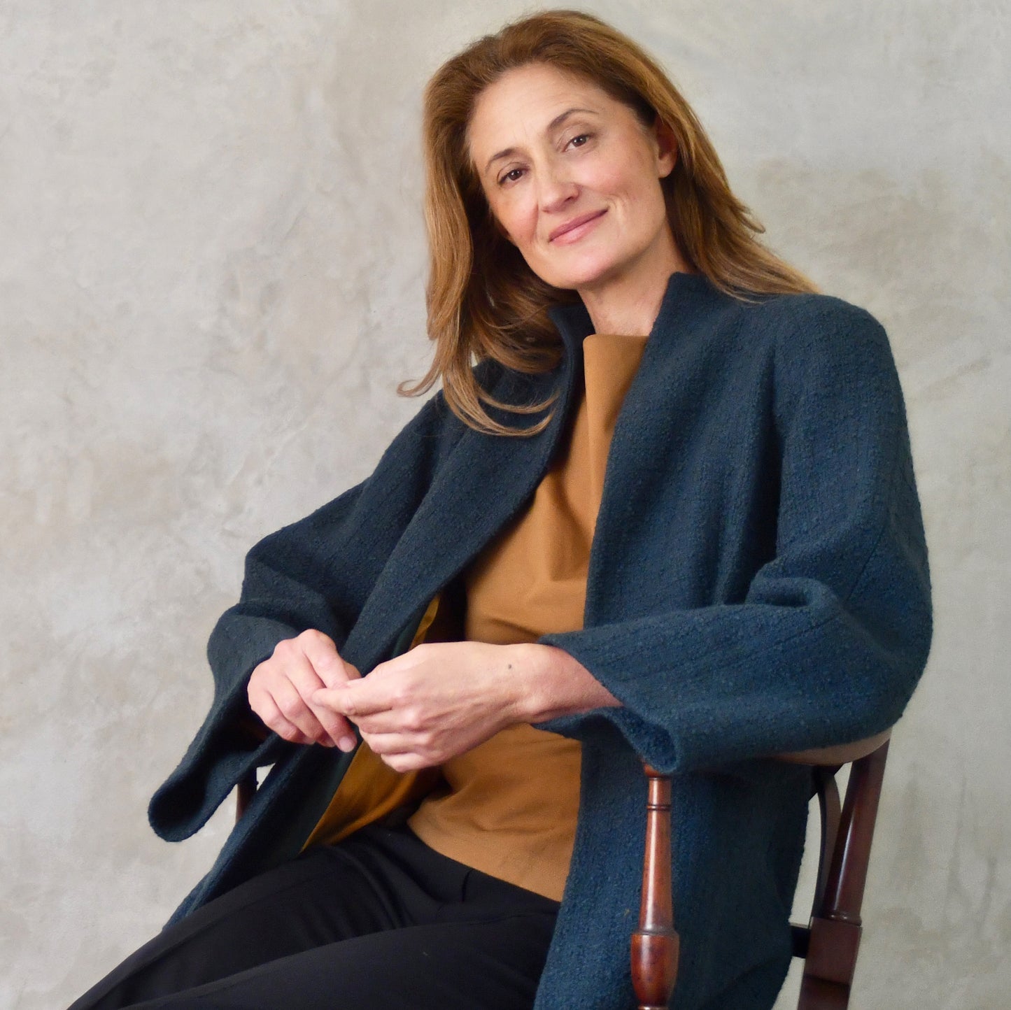 the long frink in bottle green wool boucle image 10