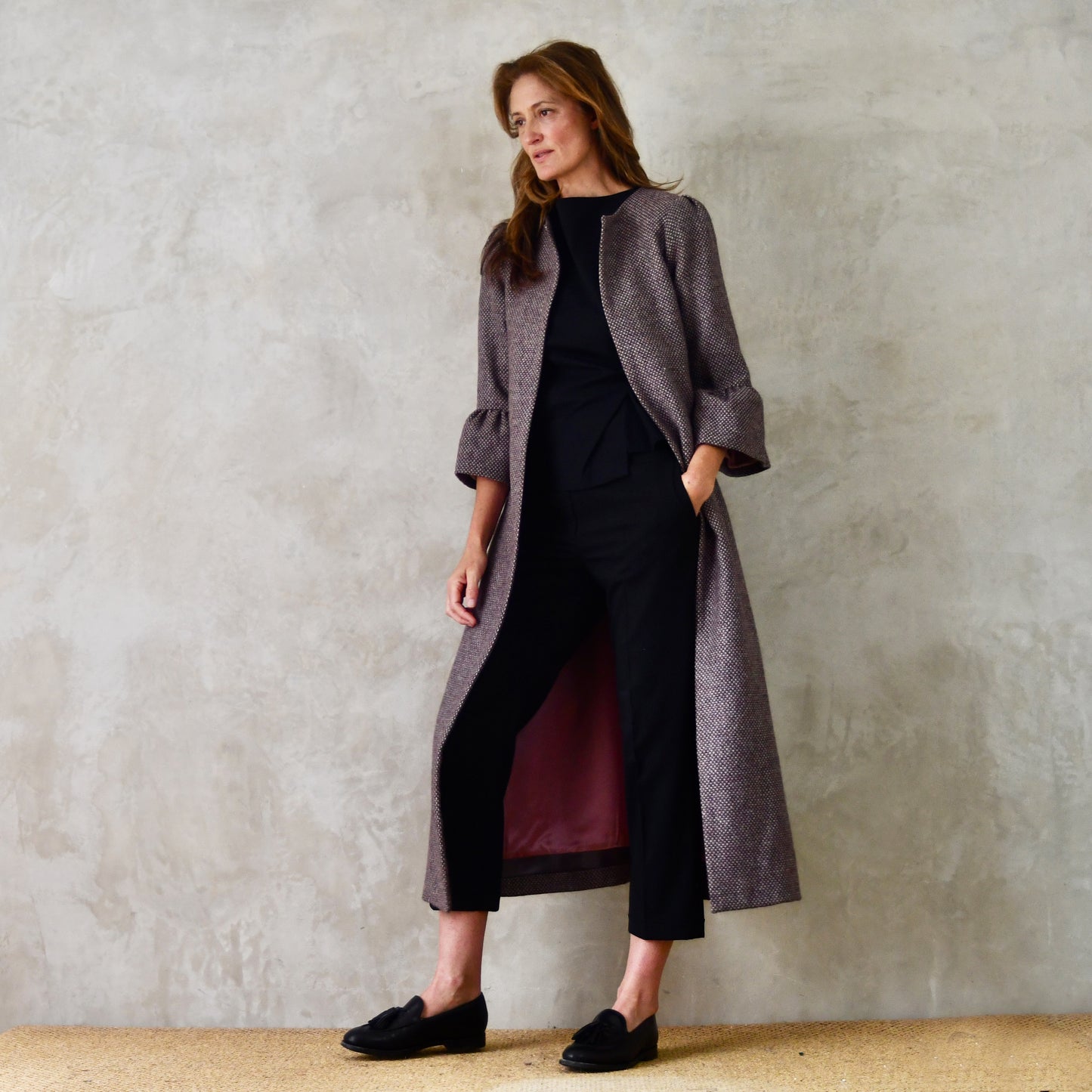 the delany coat in pink-grey tiger eye tweed image 4