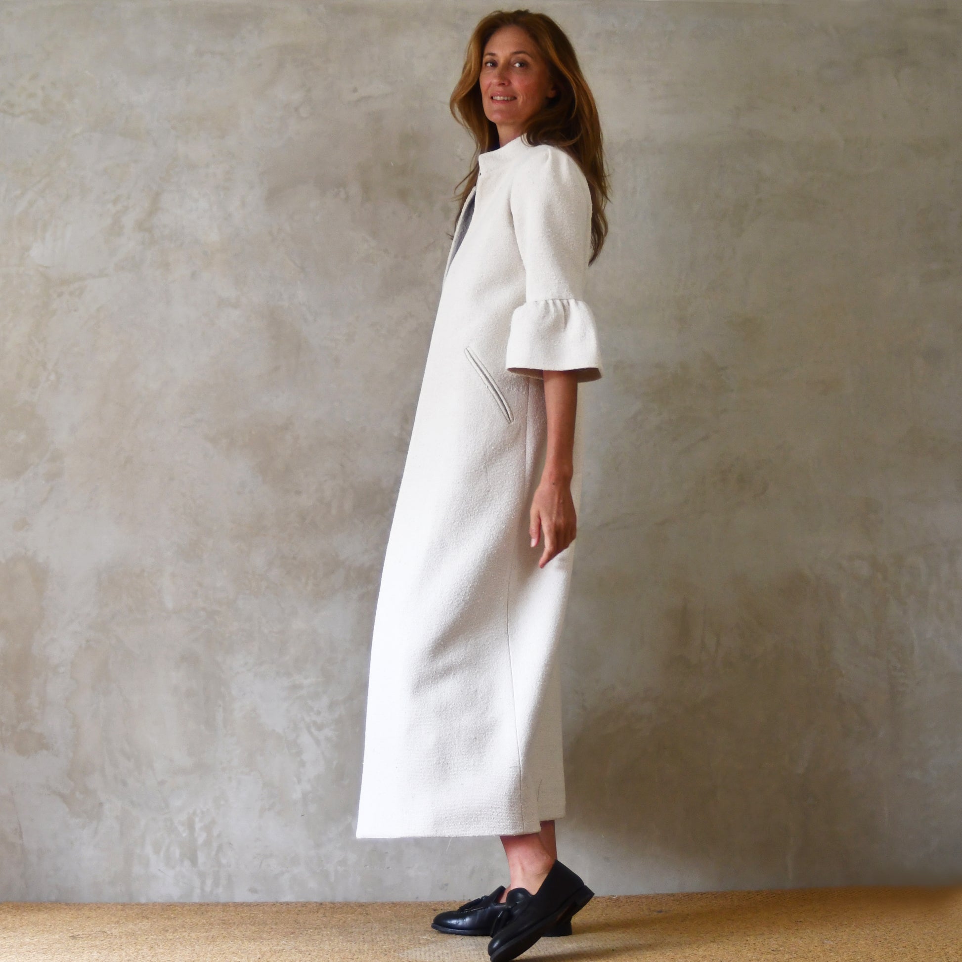 the delany coat in white silk boucle image 9