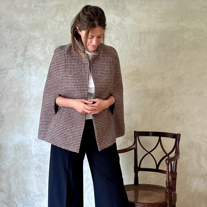 the clayton cape in camel, red and green check lovat tweed image 3