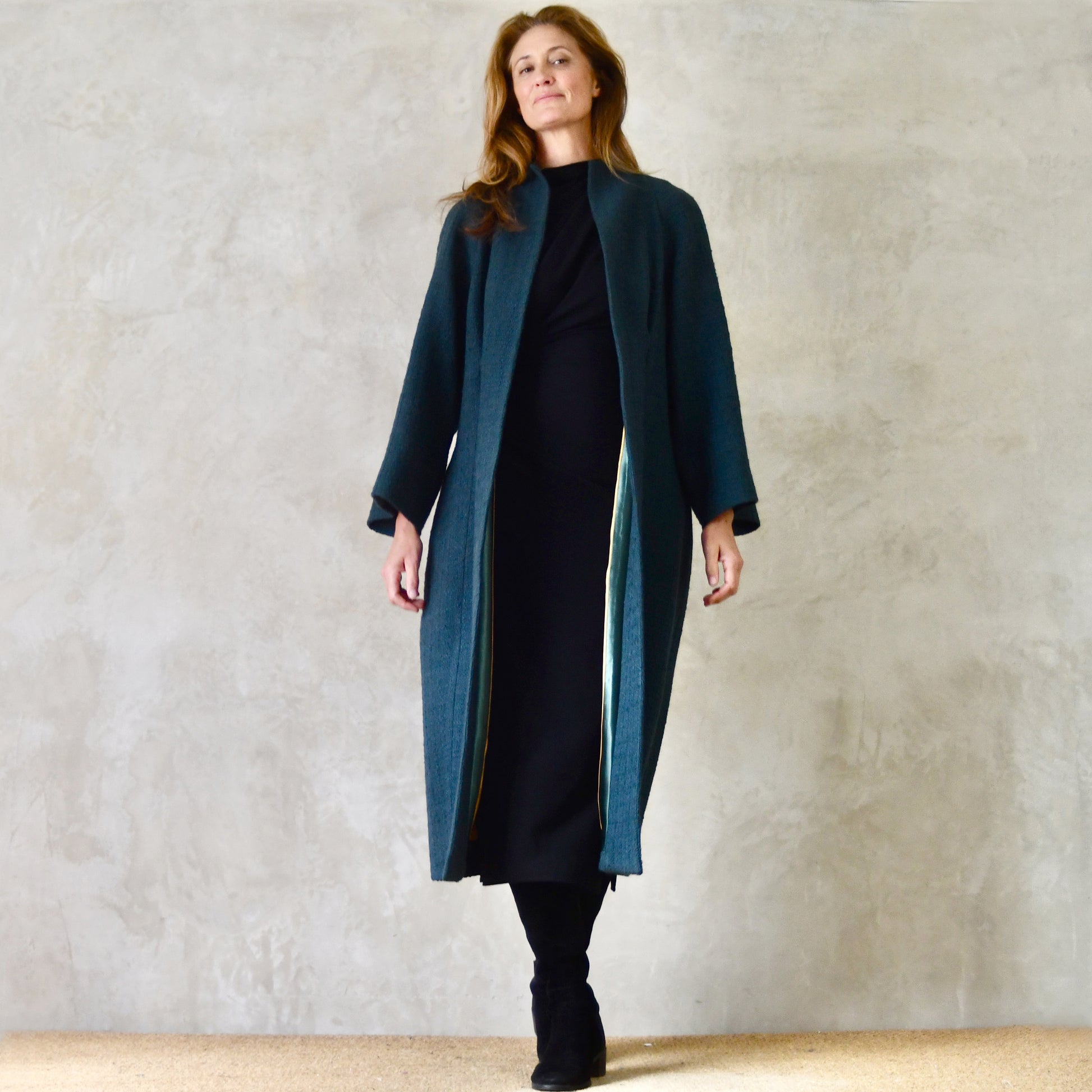 the long frink in bottle green wool boucle image 7