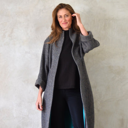 the long frink in small blue check lovat tweed image 9