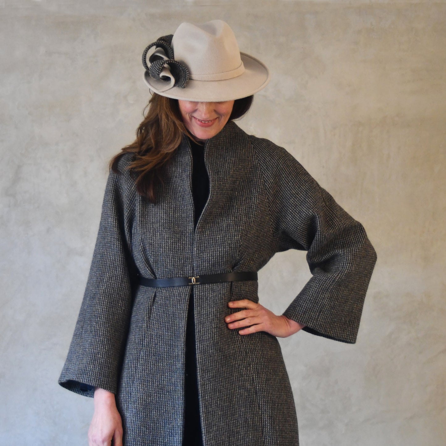 the long frink in small blue check lovat tweed image 5