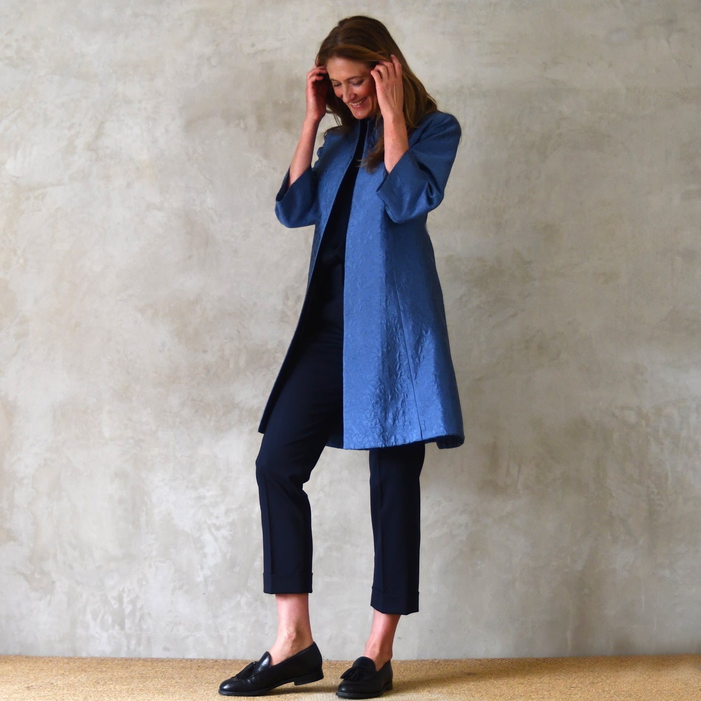 the ganz coat in blue flower brocade image 2