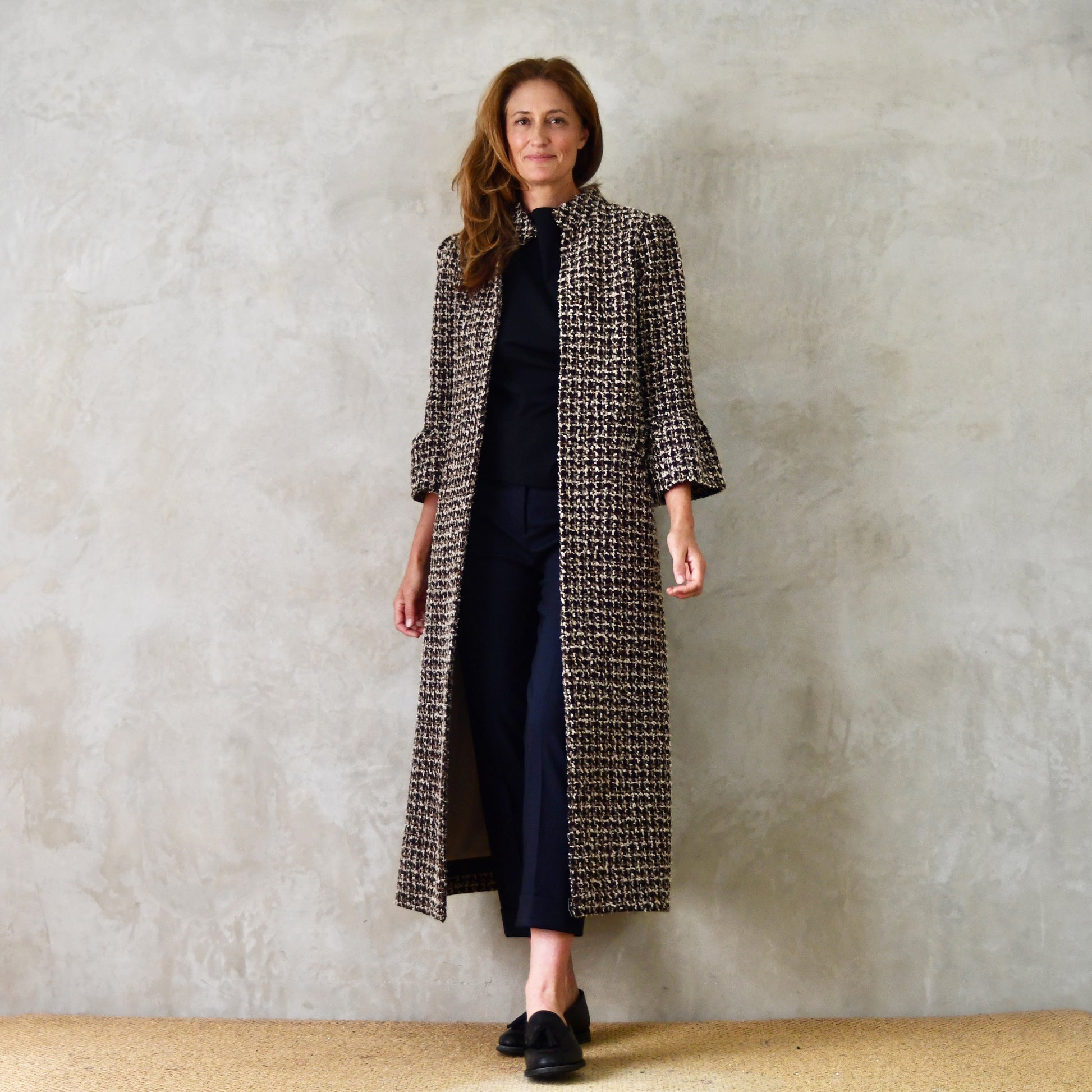 the delany coat in ivory, black, brown and copper bouclé image 8