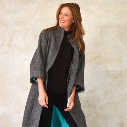 the long frink in small blue check lovat tweed image 8